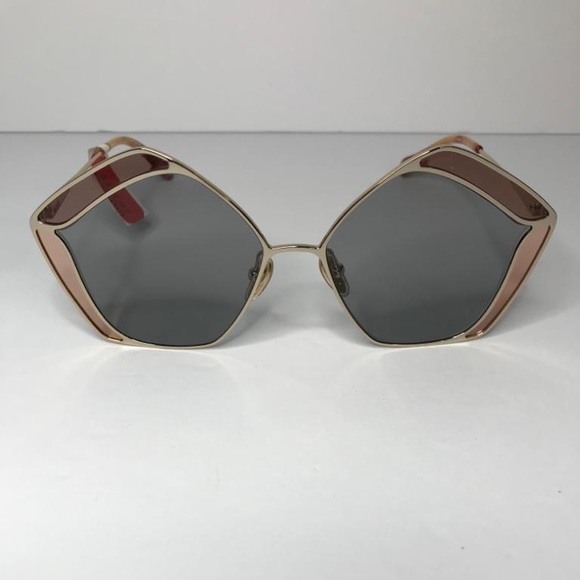 New authentic💯- CHLOE CH0024S 002 Round Gold Pink Grey 60 mm Women's Sunglasses - Picture 5 of 14